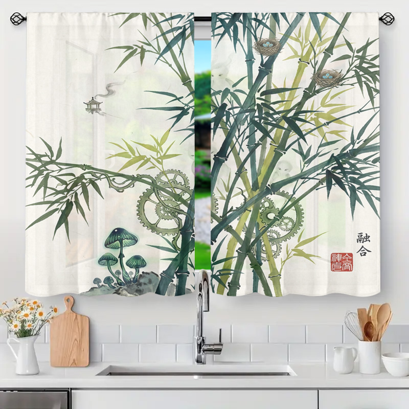 Home Decor Japandi Style - Decorative Bamboo Pattern Curtain Panels Semi