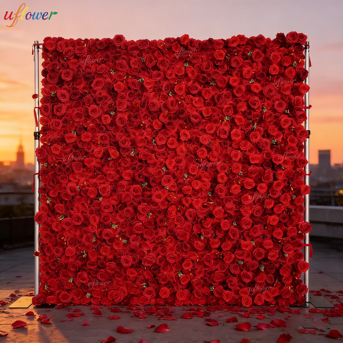 Home Decor Event - Uflower Red Rose Artificial Flower Wall