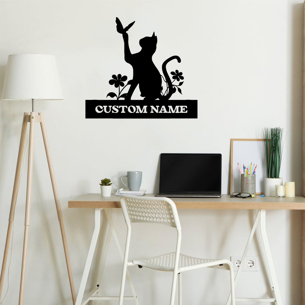 Home Decor Wall Tiles - 1PC Creative Cat Customized Text Diy