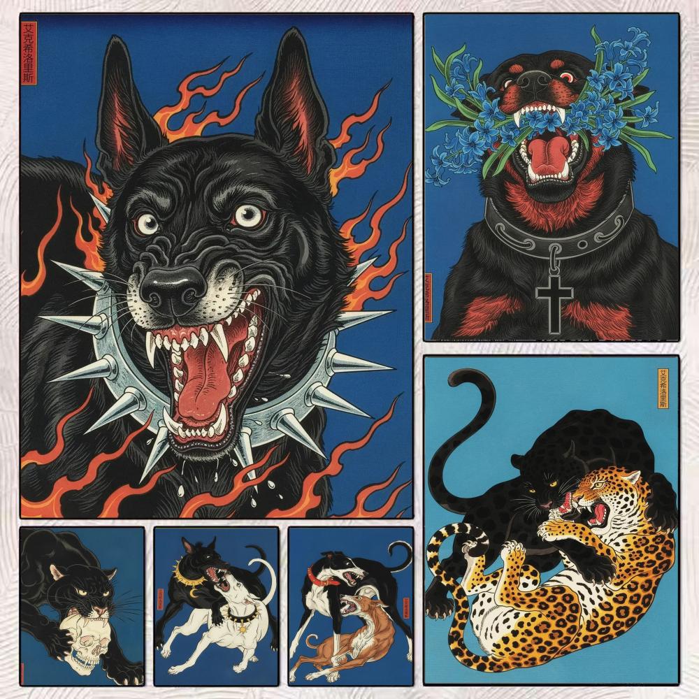 Home Decor Japandi Style - Japandi style Dog Exsiloris Painting Calligraphy