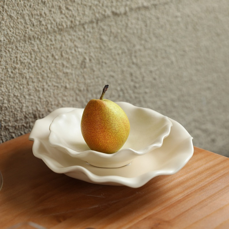Ceramic Trinket Dish - Creative Ceramic Fruit Plate Ruffled Wave-edge