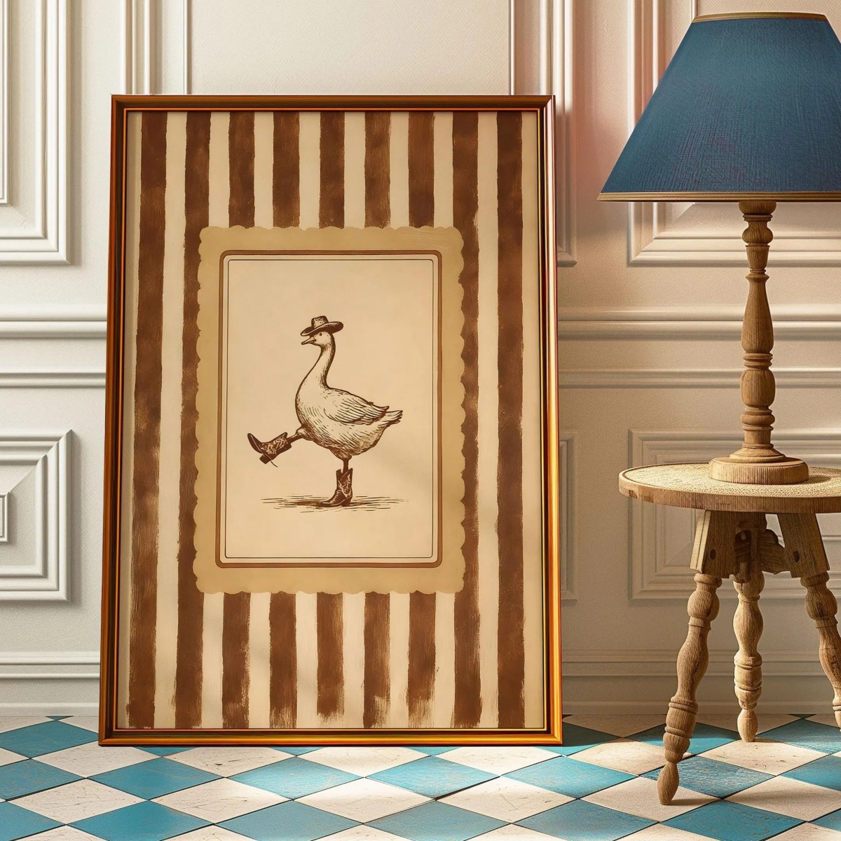 Home Decor Duck - Rustic Silly Cowboy Goose Canvas Print