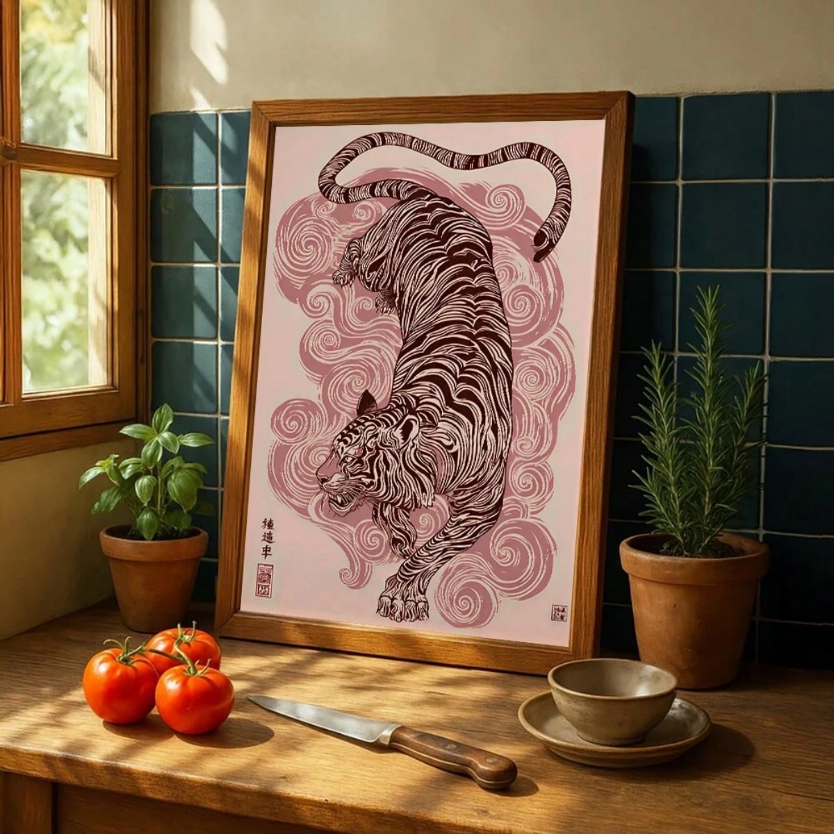 Home Decor Japandi Style - Japanese Tiger Canvas Print Poster Vintage