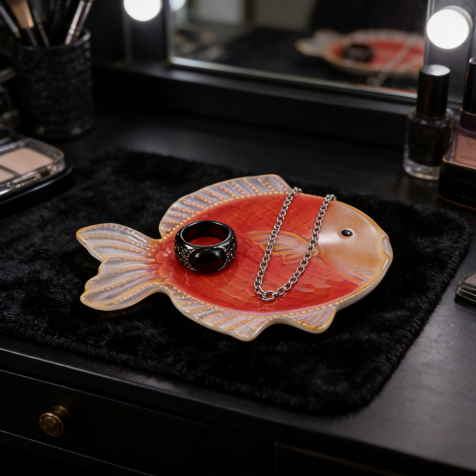 Ceramic Trinket Dish - Fish Shape Ceramic Jewelry Holder Decorative