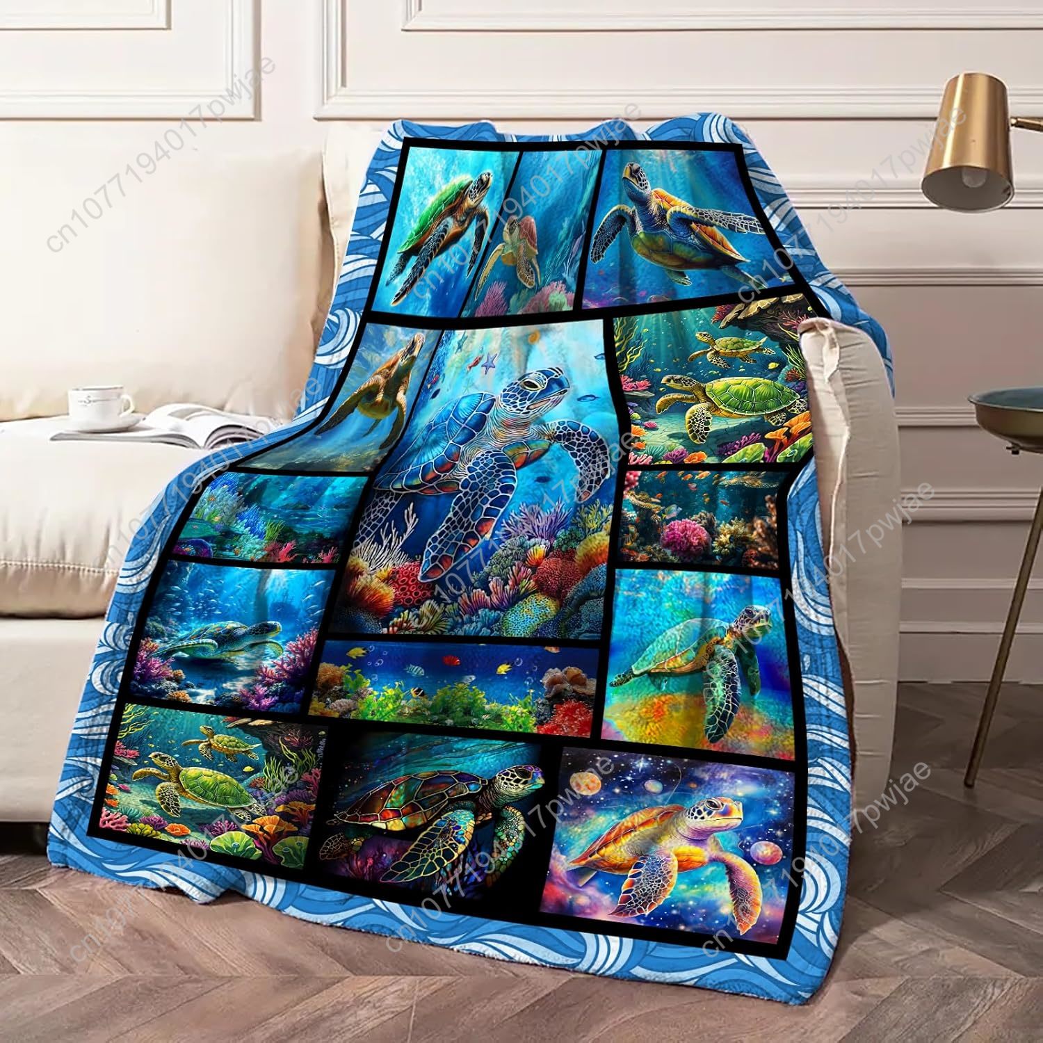 Sea Turtle Flannel Throw Blank - Home Decor Theme 评论和价格