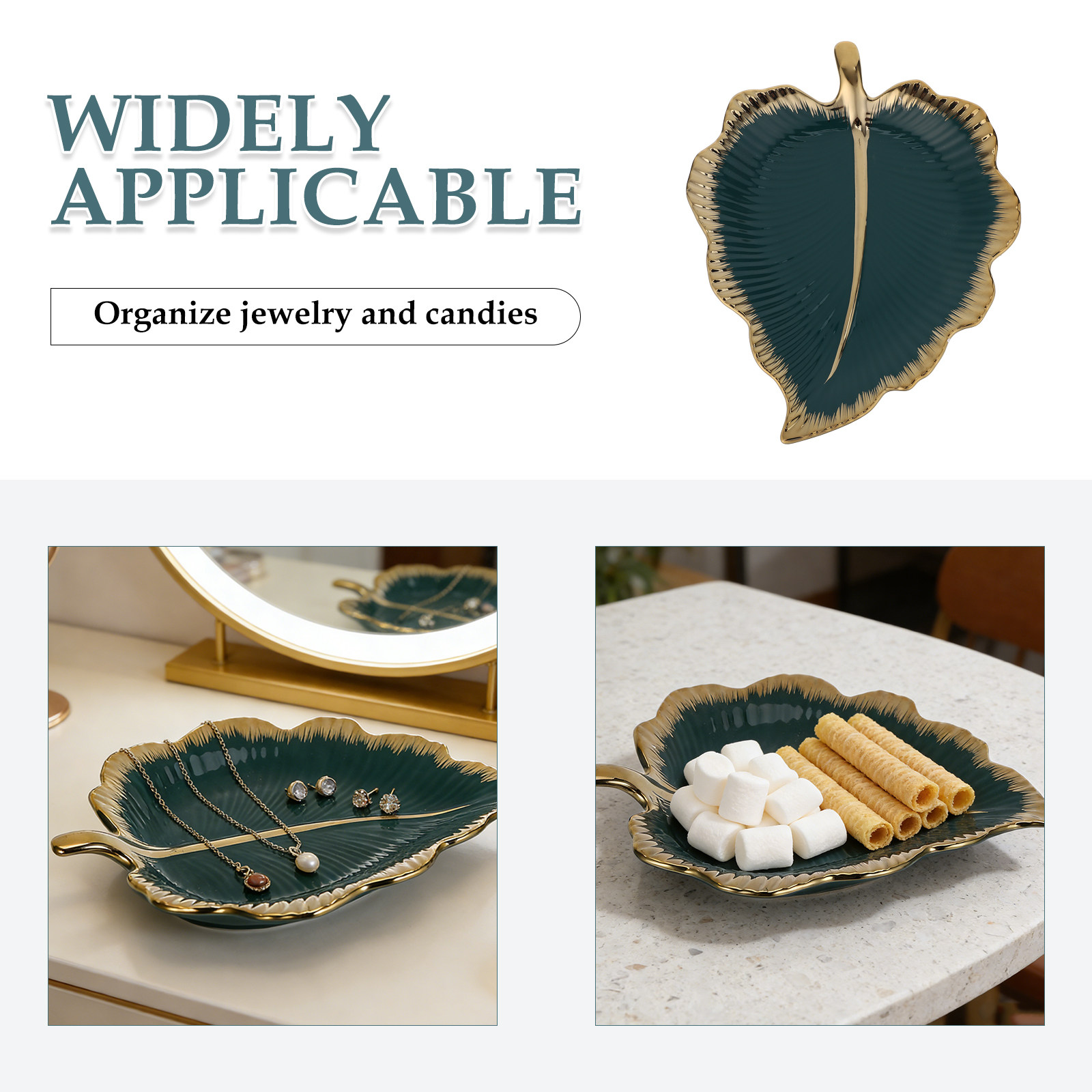 Green Ceramic Leaf Jewelry Tra - Ceramic Trinket Dish 评论和价格