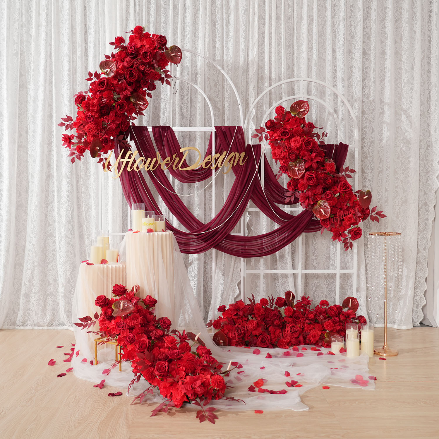 Uflower Red Flower Row Wedding - Home Decor Event 评论和价格
