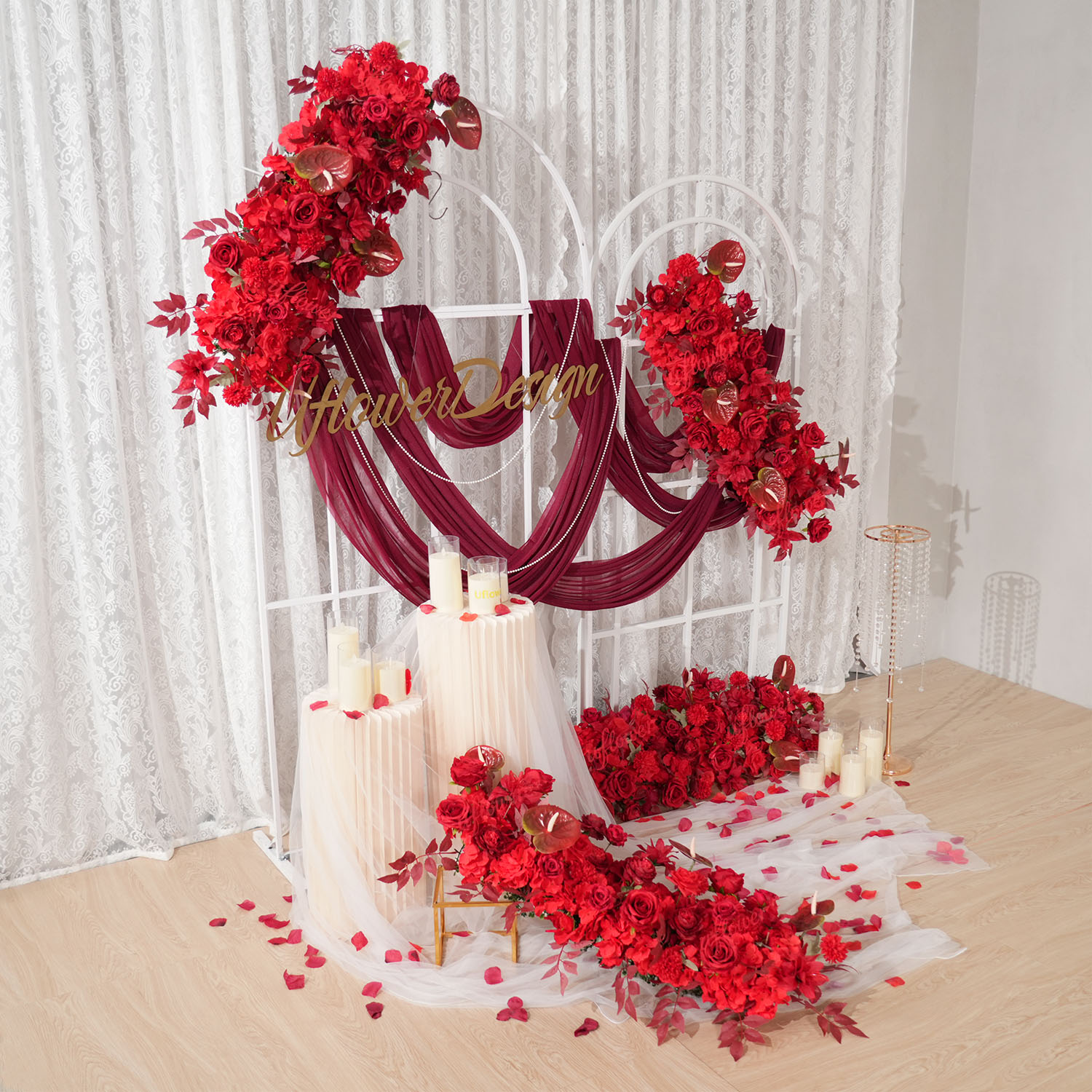 Uflower Red Flower Row Wedding - Home Decor Event 评论和价格