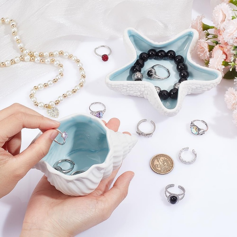 2 Pcs Ceramic Jewelry Tray Con - Ceramic Trinket Dish 评论和价格