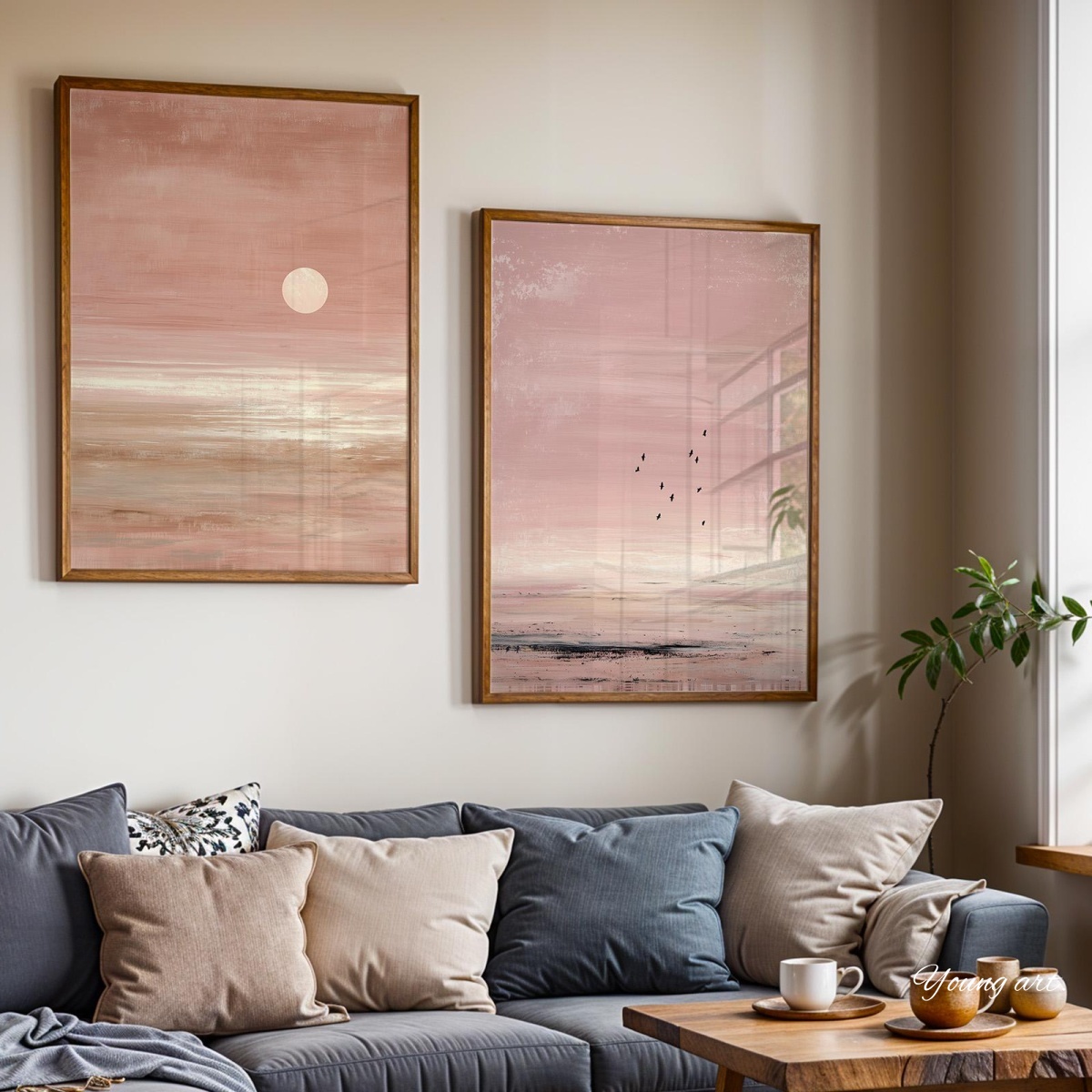2pcs/set Japanese Pink Sunset  - Home Decor Japandi Style 评论和价格