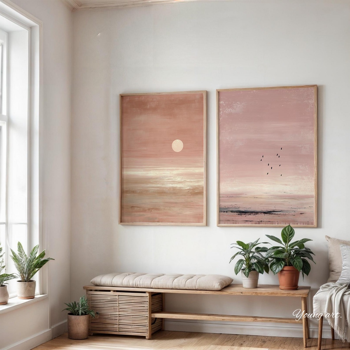 2pcs/set Japanese Pink Sunset  - Home Decor Japandi Style 评论和价格