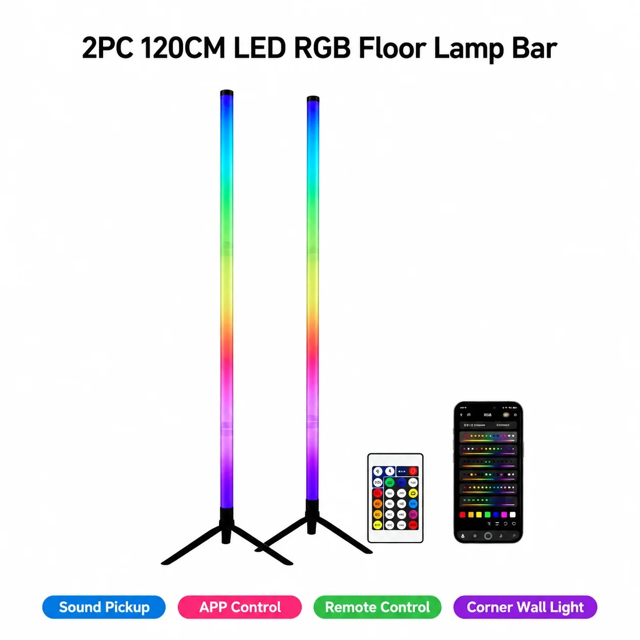 2PCS 120CM RGB Floor Lamp, Sou - Home Decor Light 评论和价格