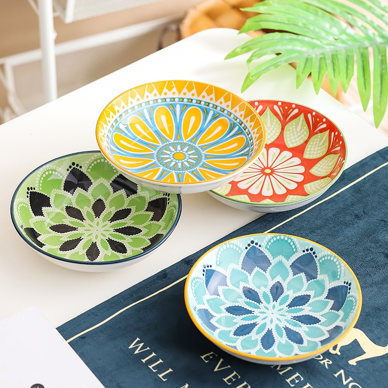 4pc Bohemian Ceramic Plate - S - Ceramic Trinket Dish 评论和价格