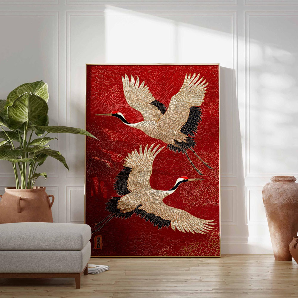 Japanese Flying Cranes Canvas  - Home Decor Japandi Style 评论和价格